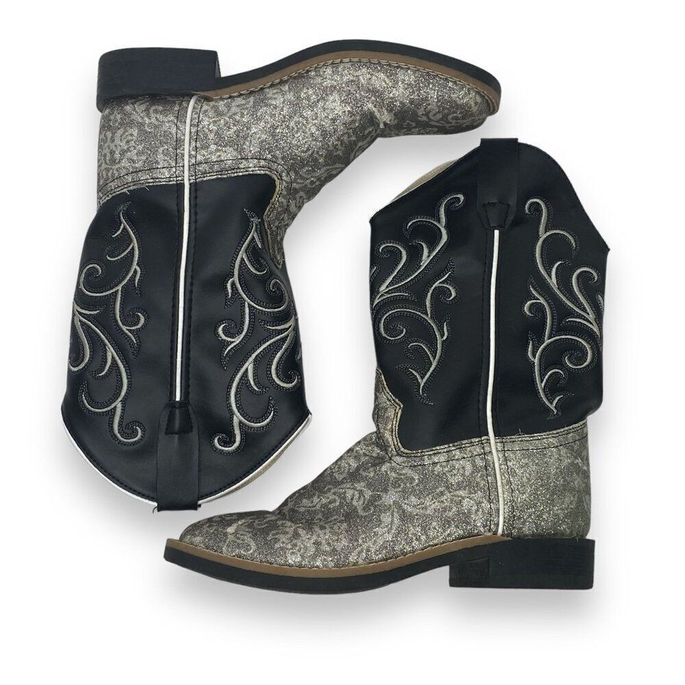 Old West Cowgirl Boots Silver Glitter Size 3 D